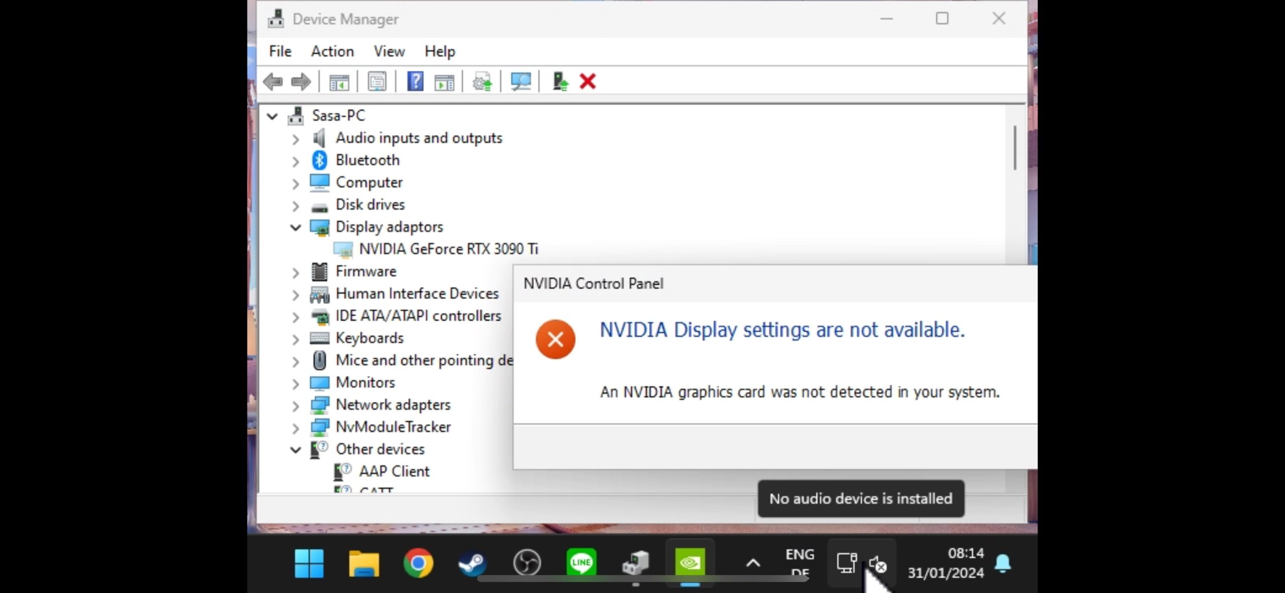 NVIDIA graphics card not found, even though it's right there inside the device manager.